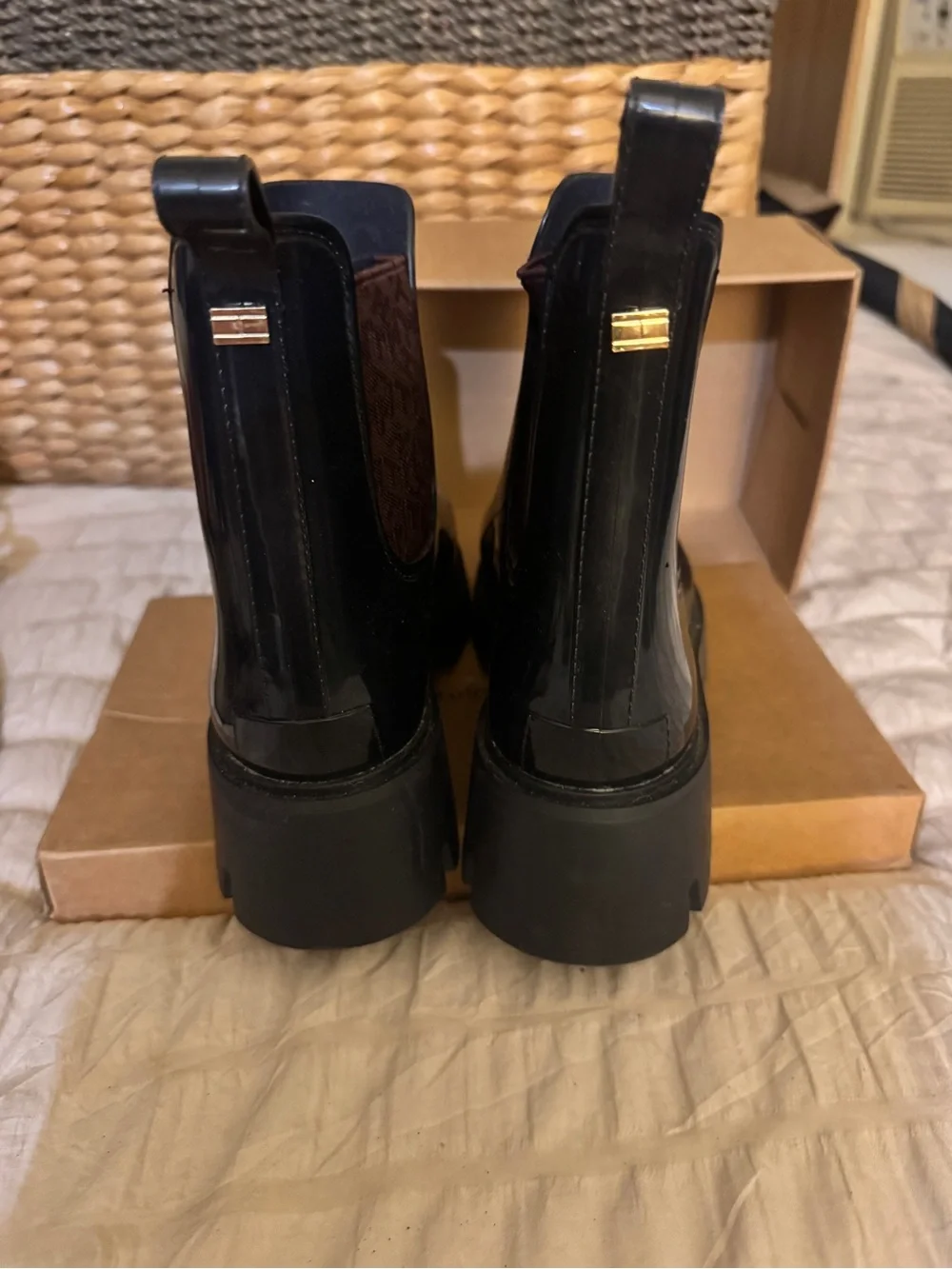 Michael Kors Glossy Black Chelsea Rain Booties